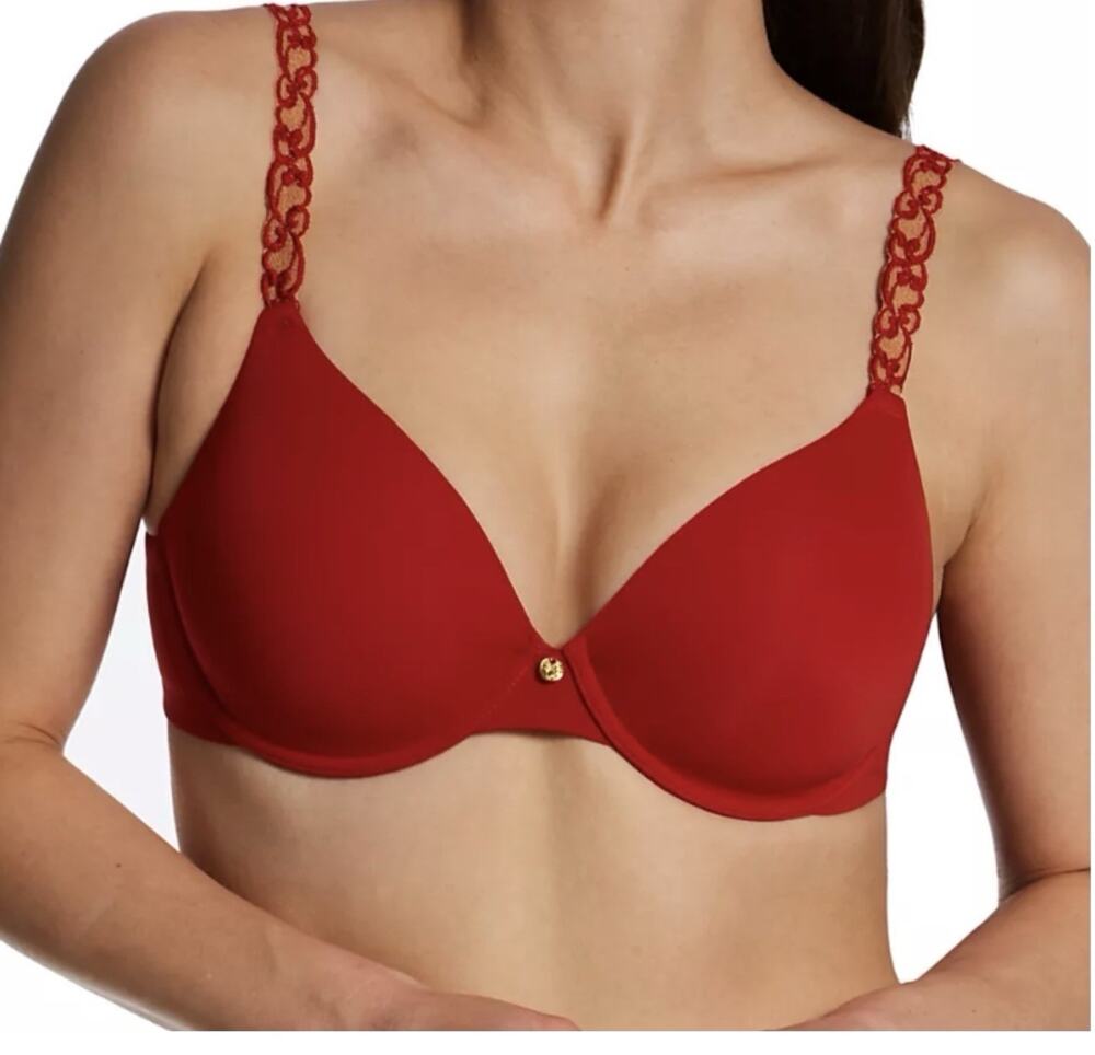 Natori 732080 Underwire T-Shirt size Bra 36DD Red Lace Straps Lined EUC